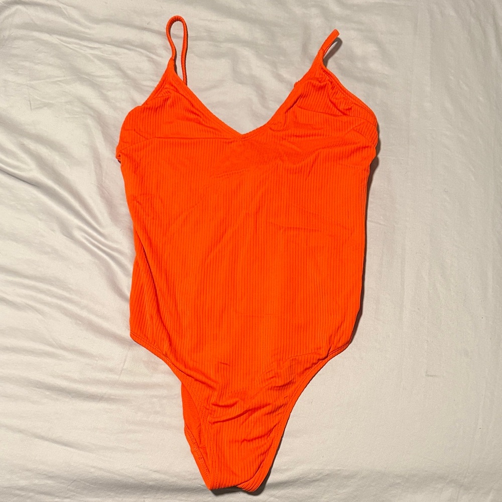 Xhilaration Neon Orange Ribbed Women's One-Piece Swimsuit
